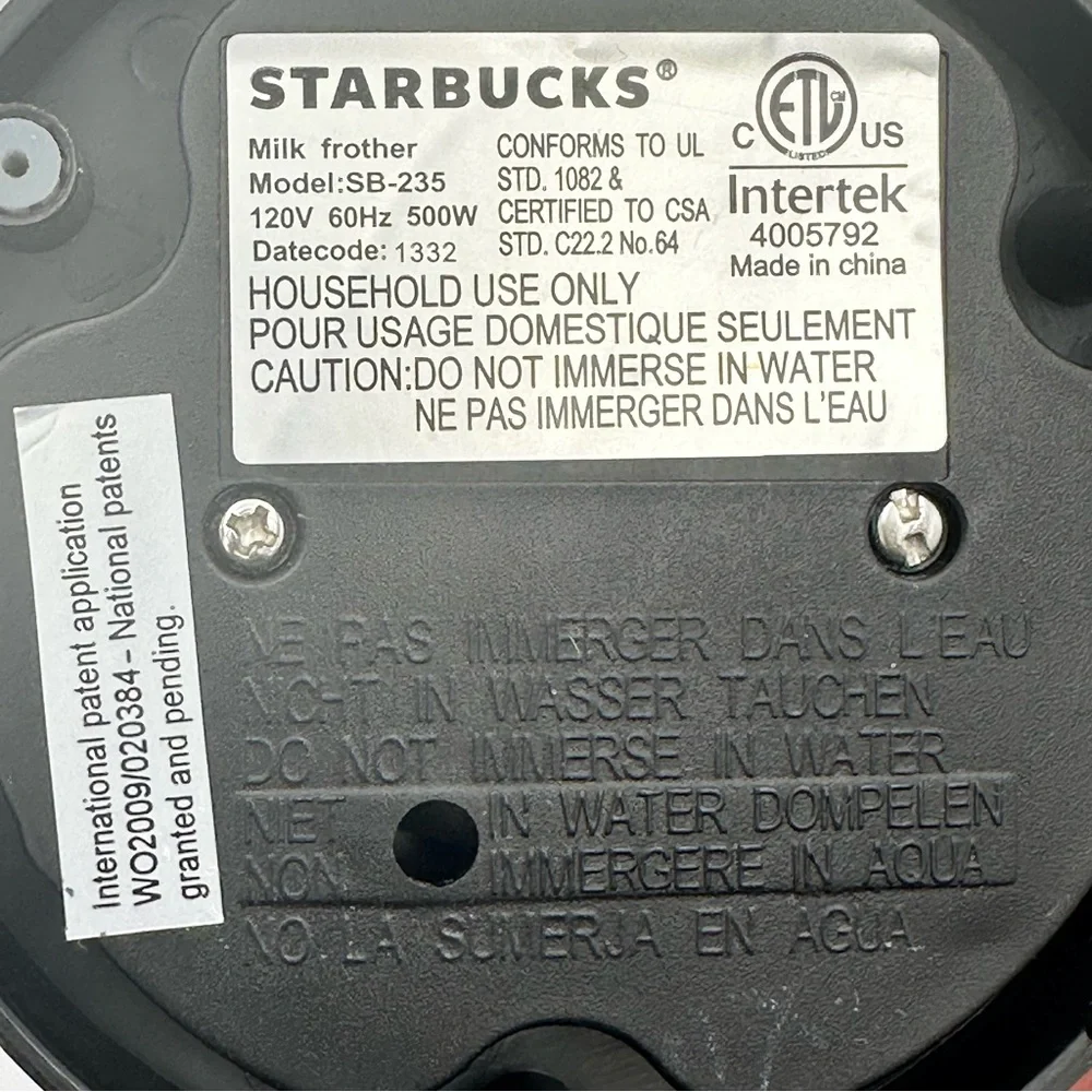Starbucks Electric Milk Frother & Warmer Black 500W SB-235 Coffee Latte